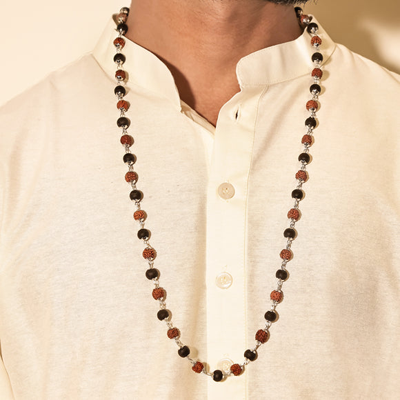 Divine Rudraksha & Karungali Malai with Silver Plated Caps | Govt. Lab Certified