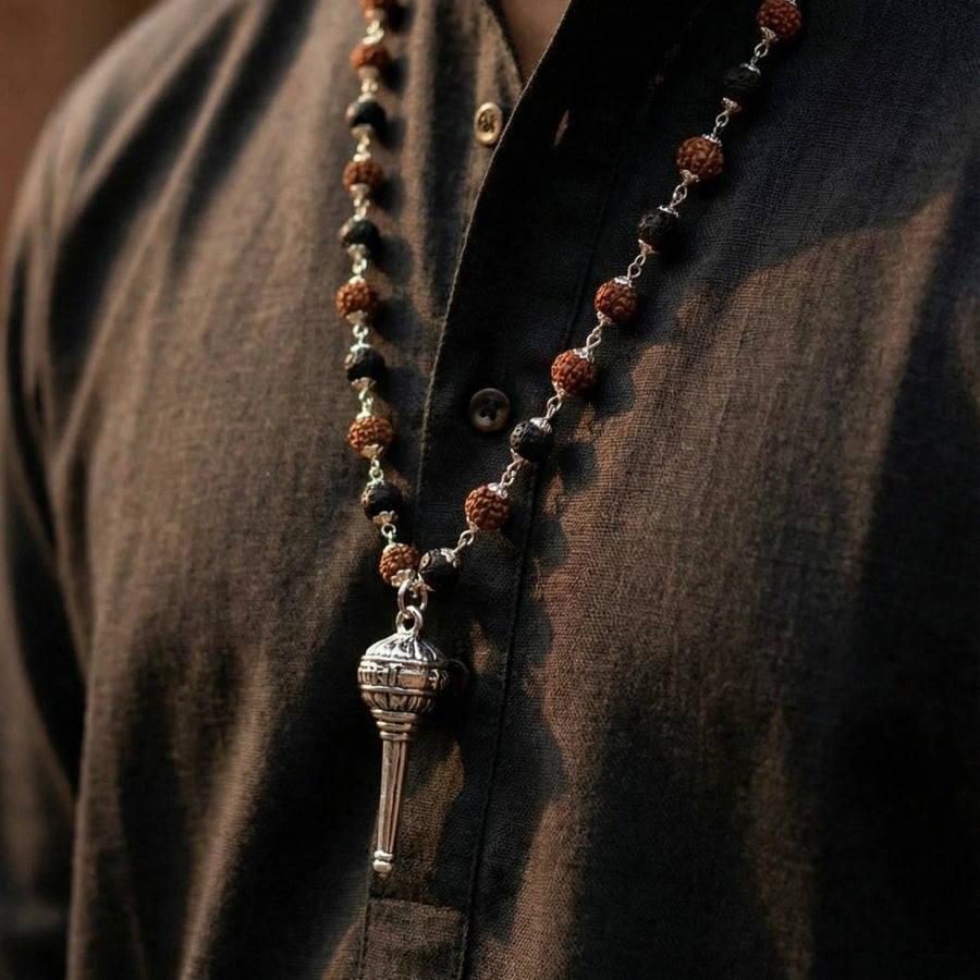 Rudraksha Karungali Malai with Hanuman Gada