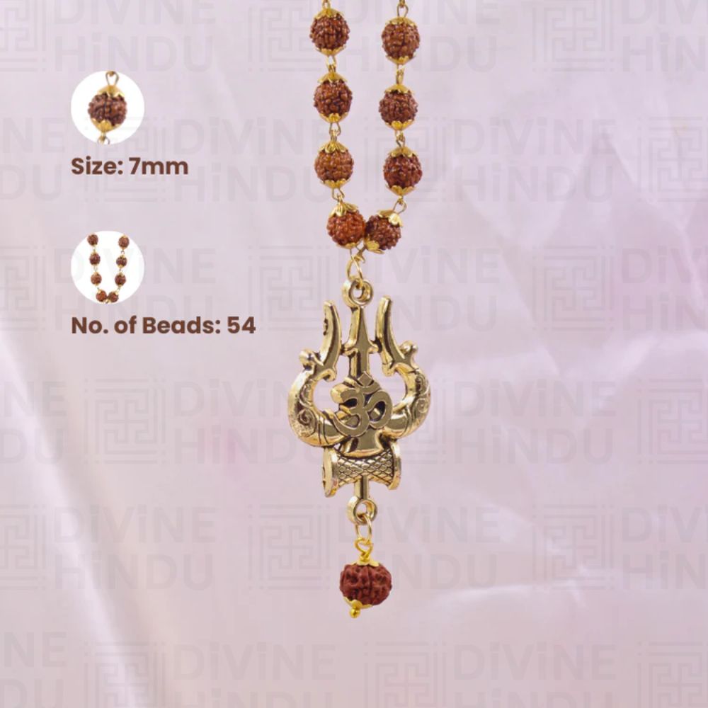 Gold Plated Rudraksha OM Shiva Trishool Necklace