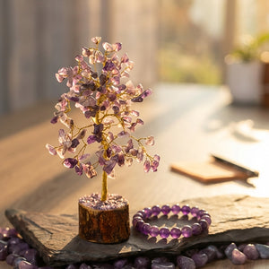 Amethyst Crystal Tree and Amethyst Bracelet Combo for Calm and Mental Peace