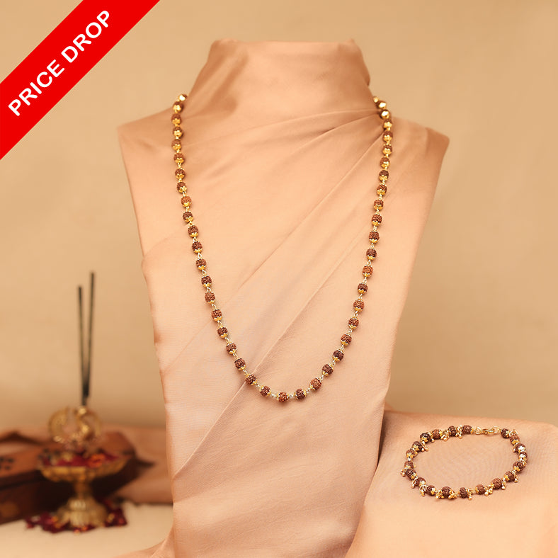 Gold-Plated Rudraksha Necklace and Bracelet Combo