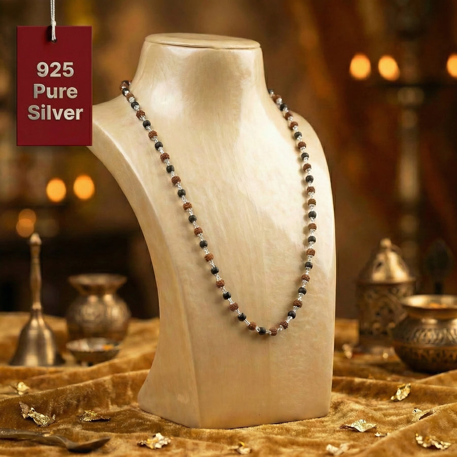 925 Pure Sterling Silver Karungali & Rudraksha Malai