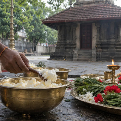 Ganapati Archana: fresh butter, durva garlands and flowers for a Ganesha seva