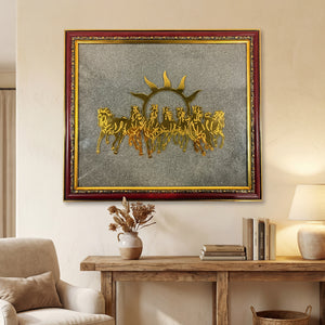 7 Horses Raw Pyrite Frame for Vastu & Prosperity - Large Size (12*12 inch)