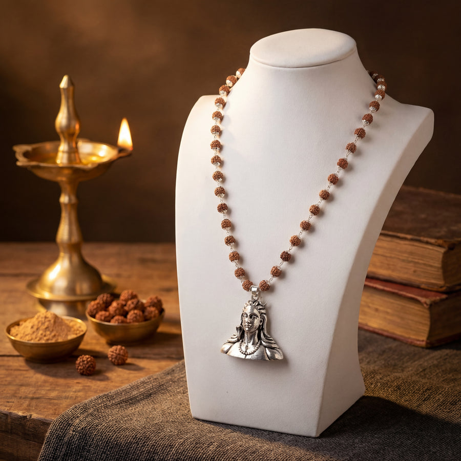 Rudraksha Silver cap with Adiyogi Pendant