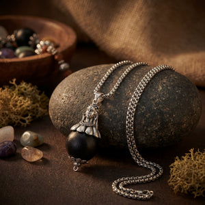 Karungali Bead with Adiyogi Pendant in Silver Chain