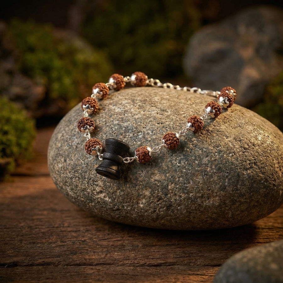 Rudraksha Silver Cap Karungali Damroo Bracelet