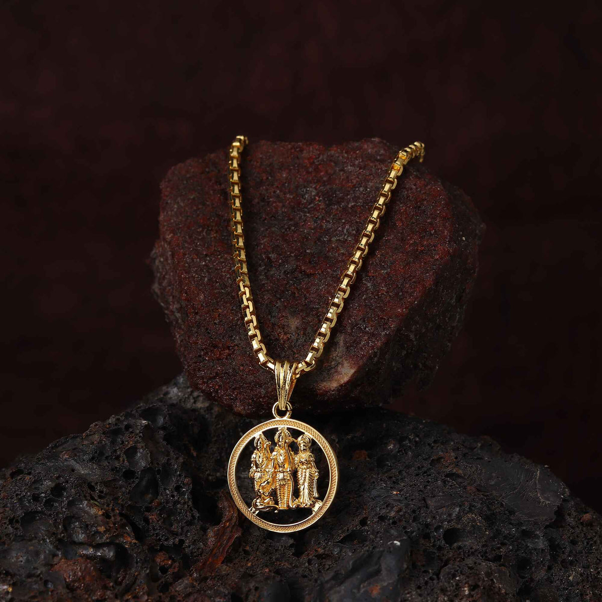 Gold Plated Ram Sita Laxman Pendant with Chain