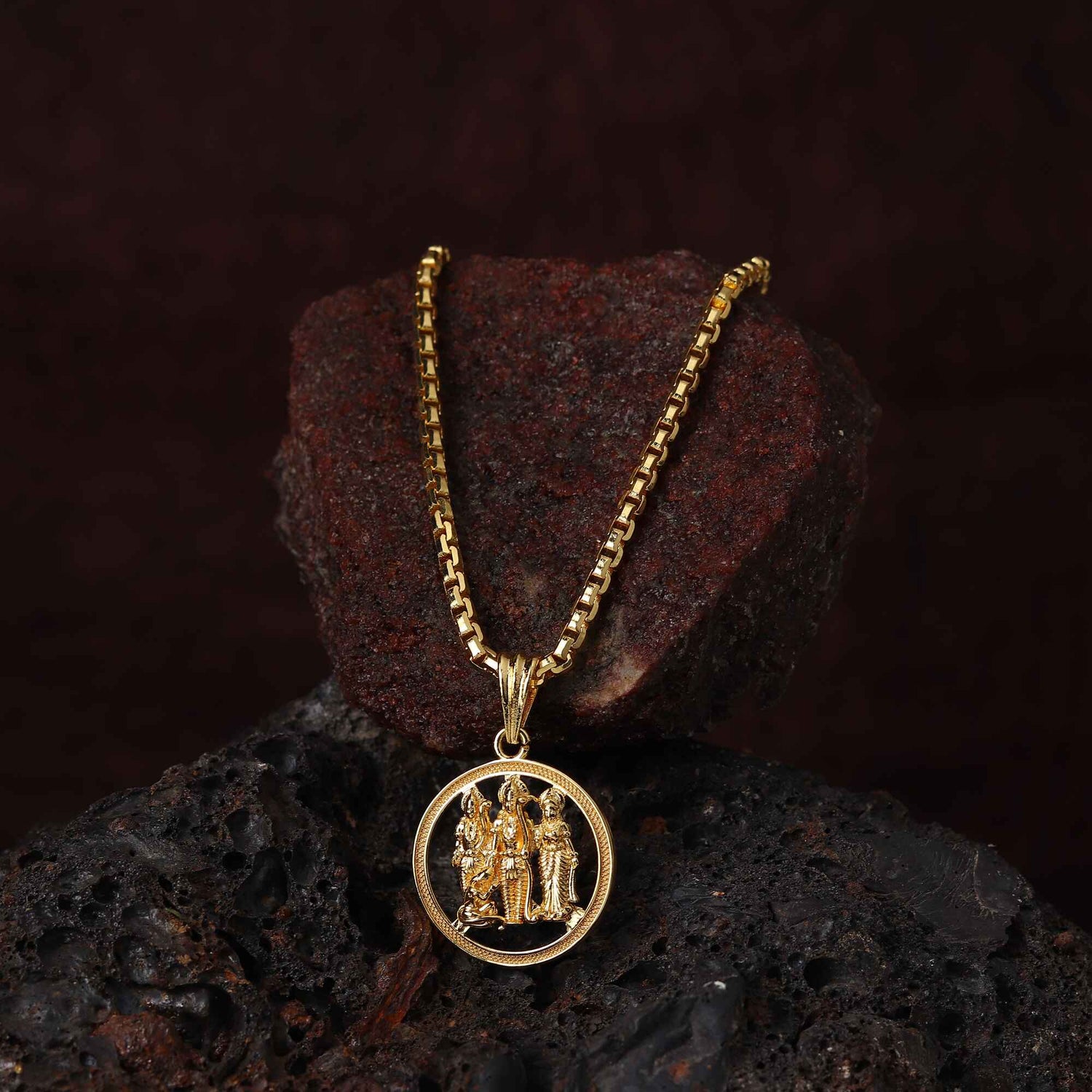 Gold Plated Ram Sita Laxman Pendant with Chain