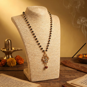 Karungali Malai in Gold-Cap with Shiv Trishul & Rudraksha Pendant