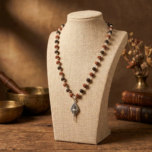 Rudraksha Karungali Malai in Silver-Cap with Lord Murugan Shastra Pendant