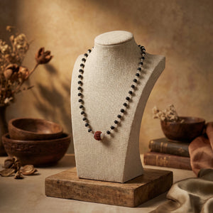 Karungali Mala in Silver-Cap with 5 Mukhi Rudraksha