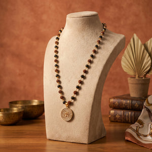 Rudraksha Karungali Malai in Gold-Cap with Om Pendant
