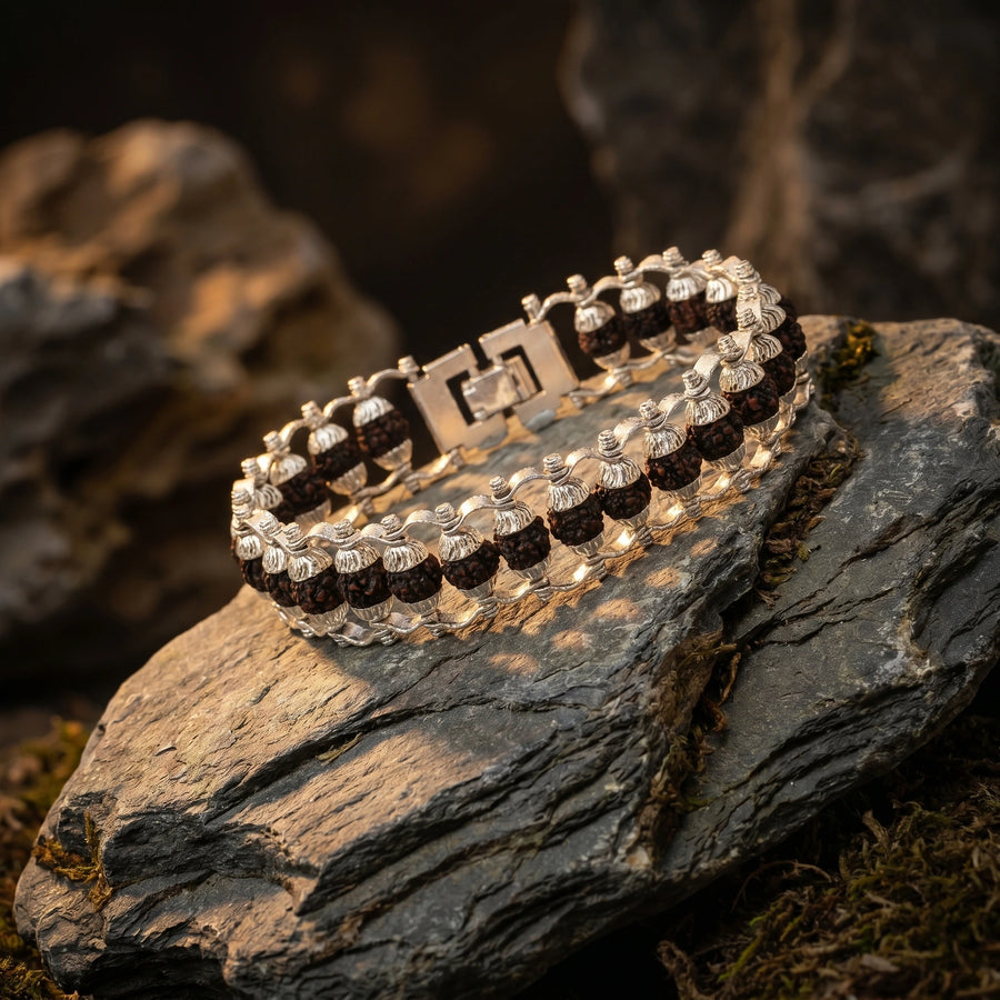 Silver Plated Premium Rudraksha Chain Bracelet