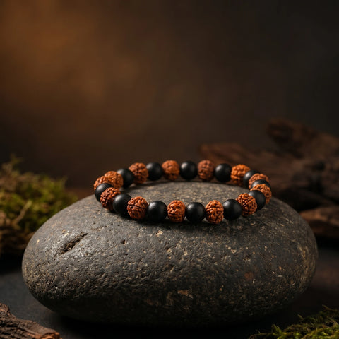 Karungali Rudraksha Bracelet - Natural Ebony Wood & 5 Mukhi Rudraksha Beads