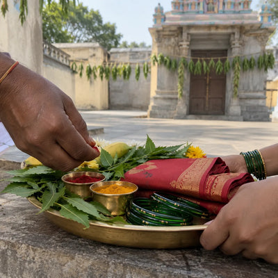 Kumkumarchana: kumkum, bangles and neem leaves for a Yellamma archana
