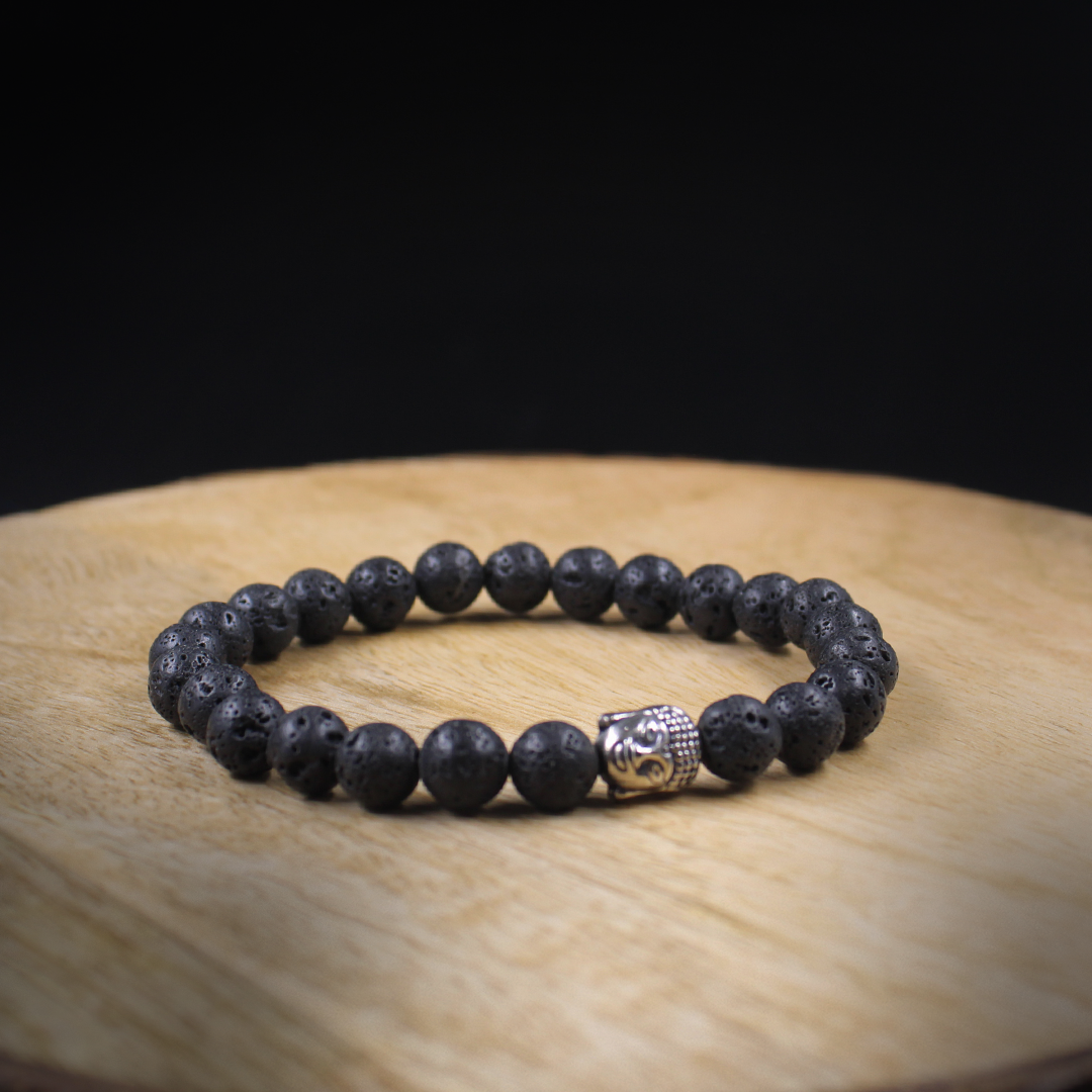 Wearing a Lava Stone Buddha Healing Bracelet