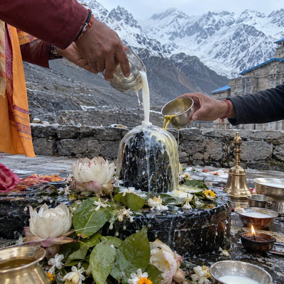 Panchamrit and ghee abhishek with Brahma Kamal flowers
