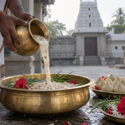 Panchamrita Abhishekam: panchamritam poured for a Ganesha abhishekam