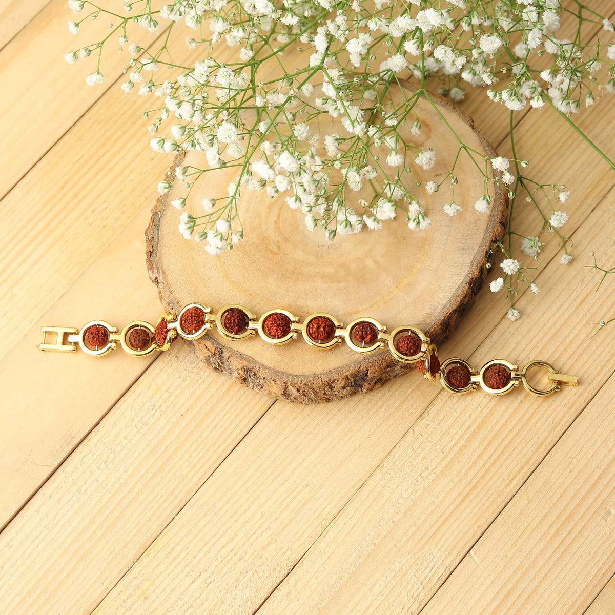 Gold Plated Rudraksha Bracelet with Spiritual Beads