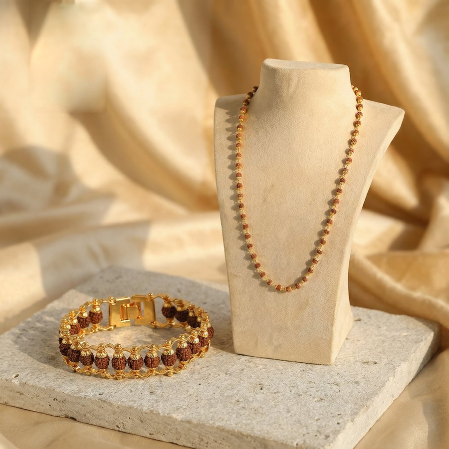 Divine Rudraksha Necklace & Chain Bracelet Combo