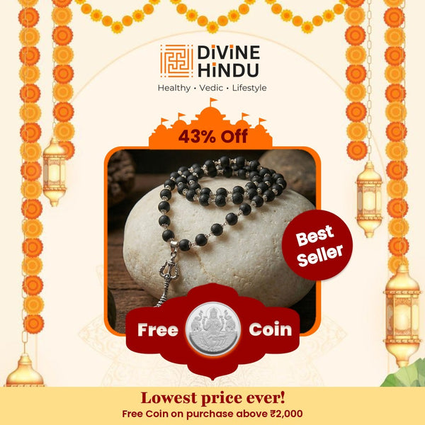 Silver Cap Karungali Mala With Hanuman Gada And Trishul