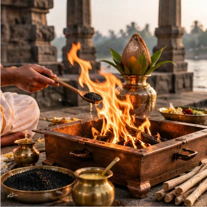 Tila homa: black sesame offered into the sacred fire