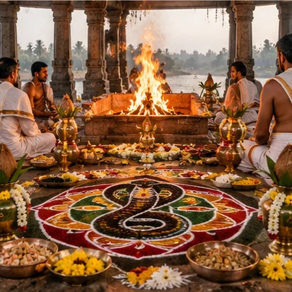 Ashlesha Bali homa with a serpent rangoli mandala