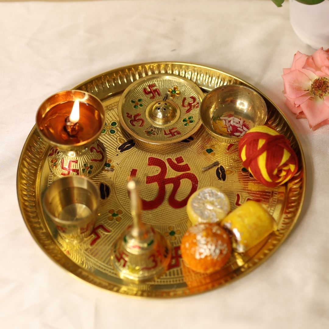 Five-piece brass pooja thali set from Divine Hindu