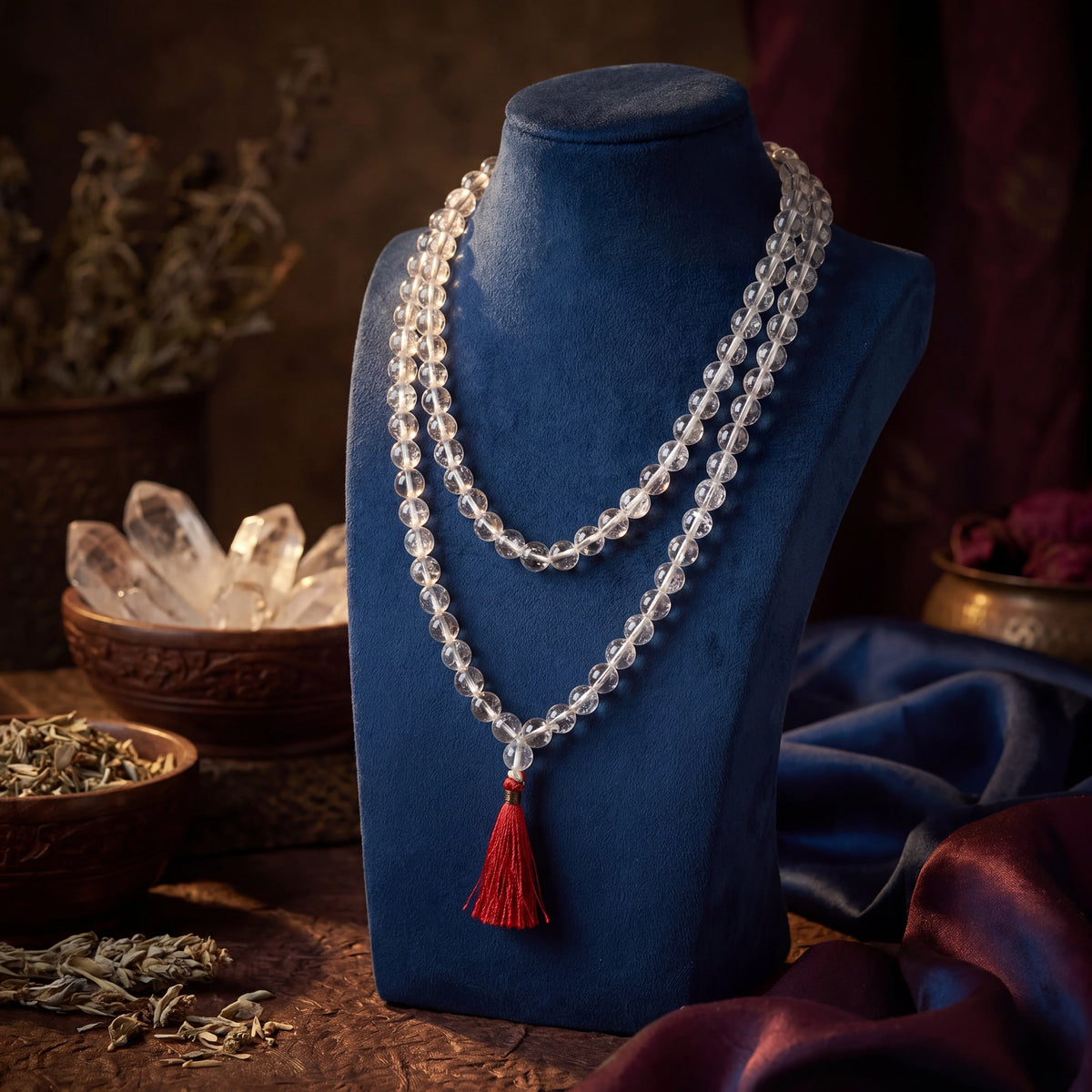 Round Sphatik crystal mala with 108 beads from Divine Hindu