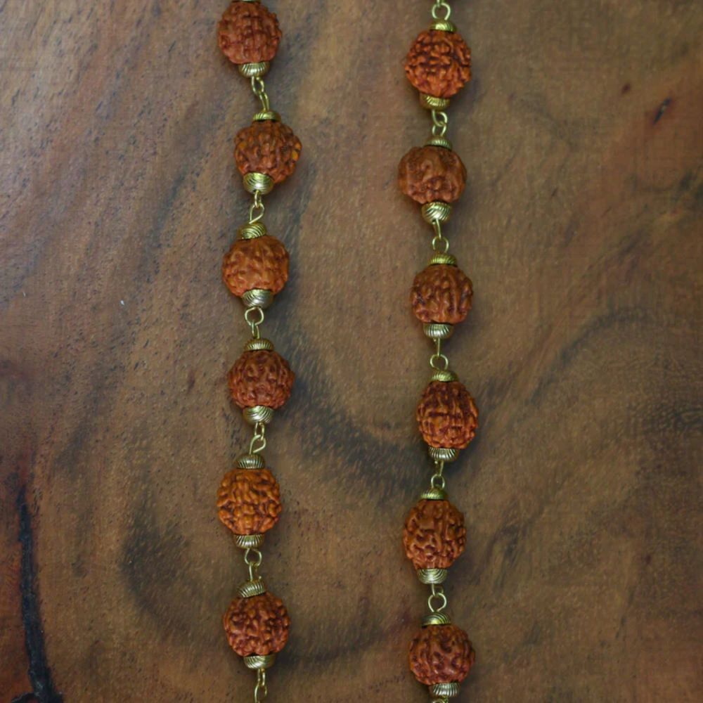 Gold-Plated Rudraksha Shiva Damroo Trishool Necklace