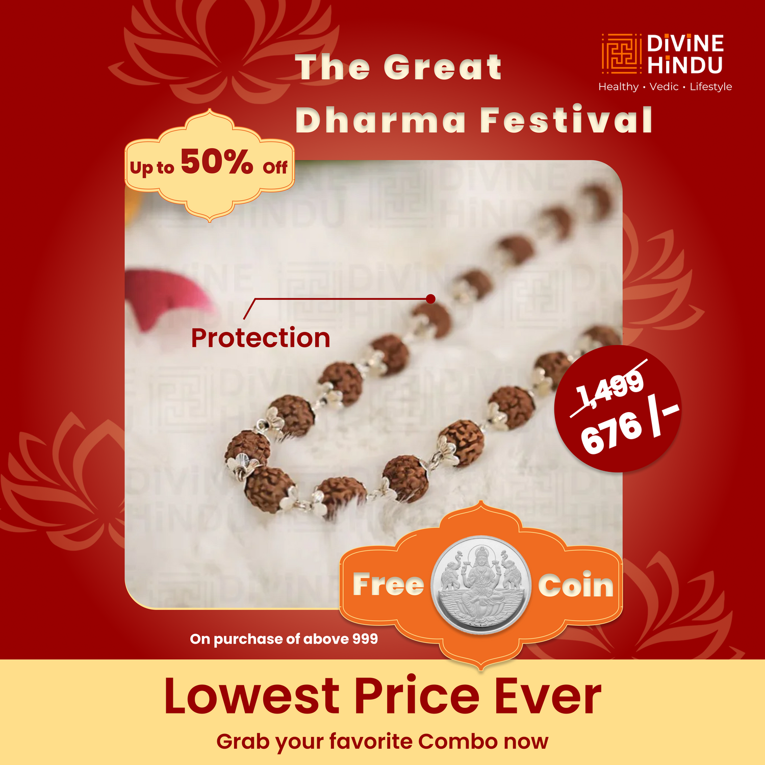 Divine Rudraksha Necklace - 54 Bead