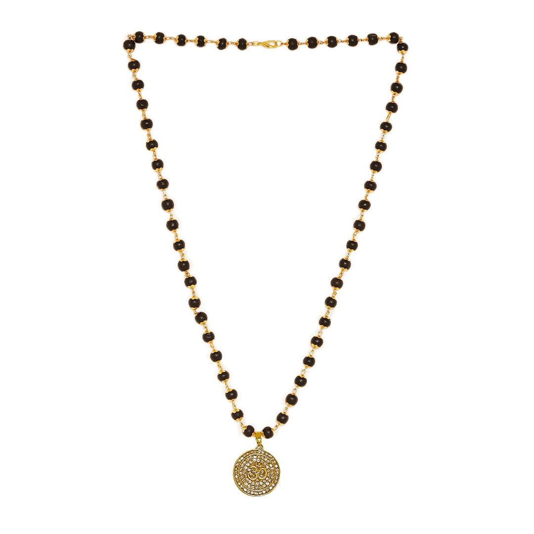 Divine Karungali Malai with Gold Capped Beads & Om Pendant