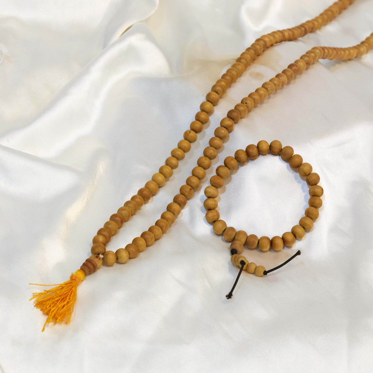 Pure Sandalwood Jaap Mala with Bracelet for Spiritual Practice