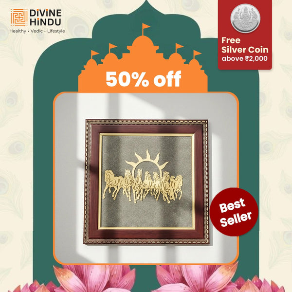 7 Horses raw pyrite frame paired with 7 Mukhi Nepali rudraksha – Dhan Yog combo