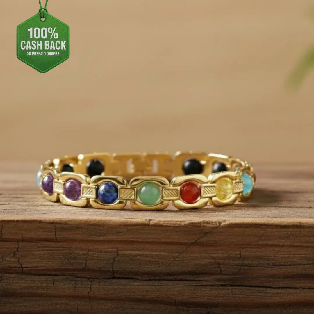 7 Chakra Link Chain Bracelet with Karungali