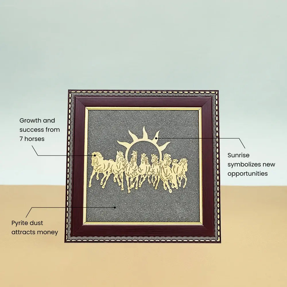 7 Horses Raw Pyrite Frame for Vastu & Prosperity