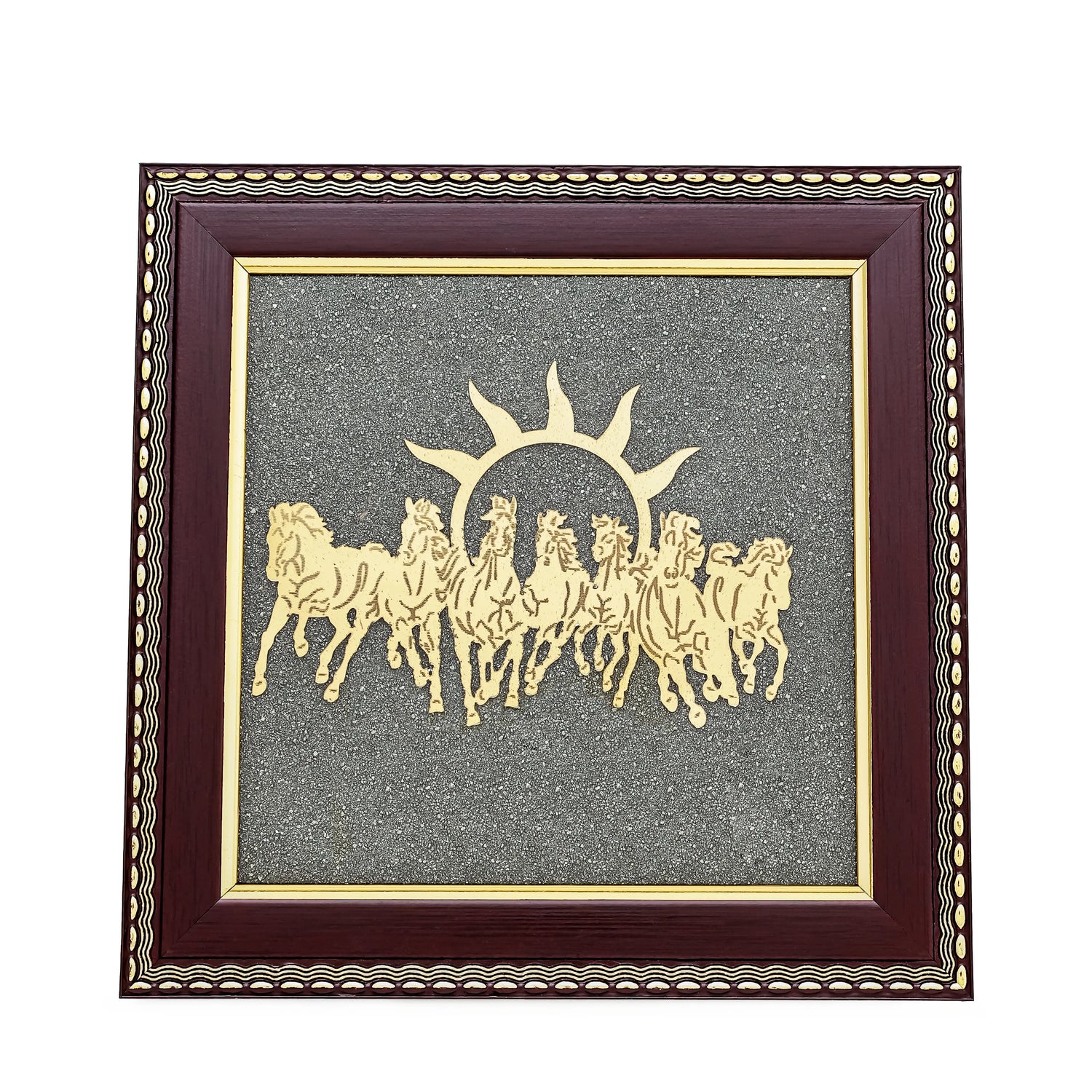 7 Horses Raw Pyrite Frame for Vastu & Prosperity