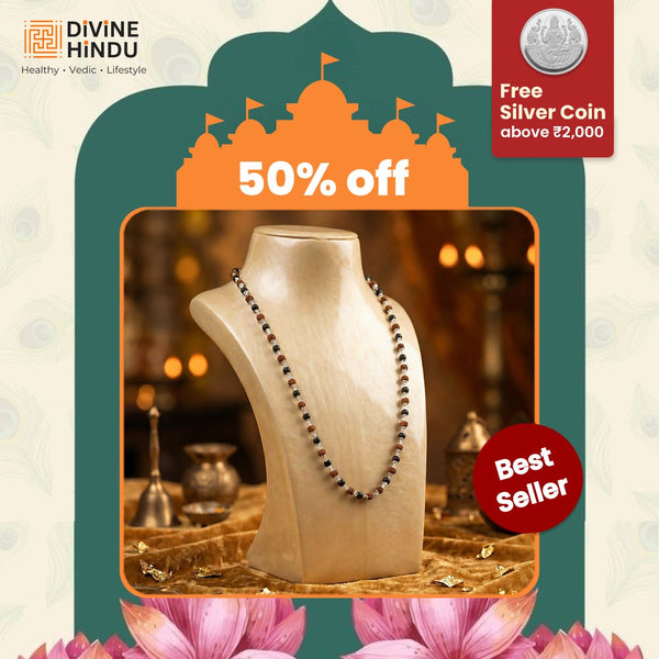 Sterling silver Karungali and Rudraksha malai on a display bust