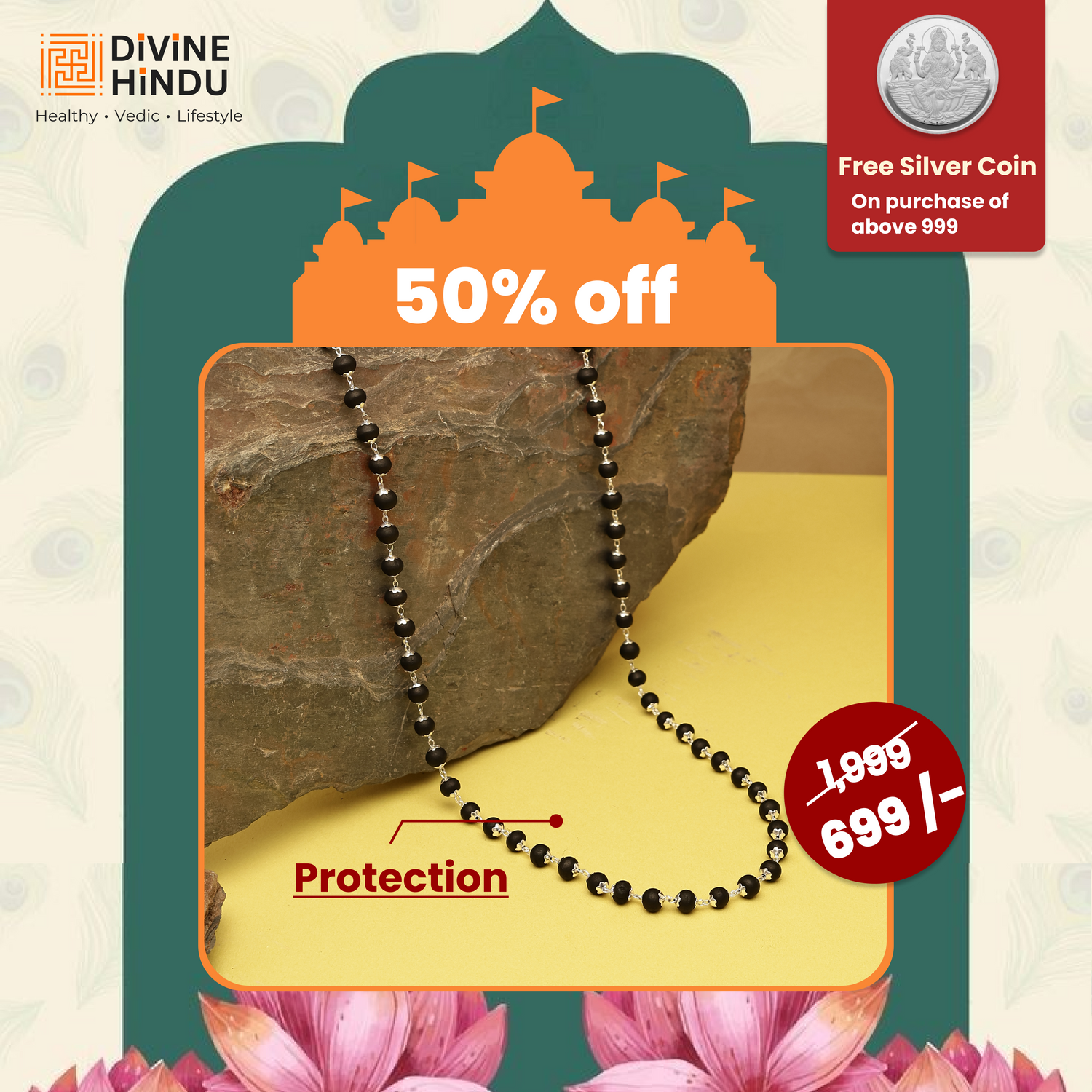 Karungali Malai Silver Cap Plated Necklace with Certification