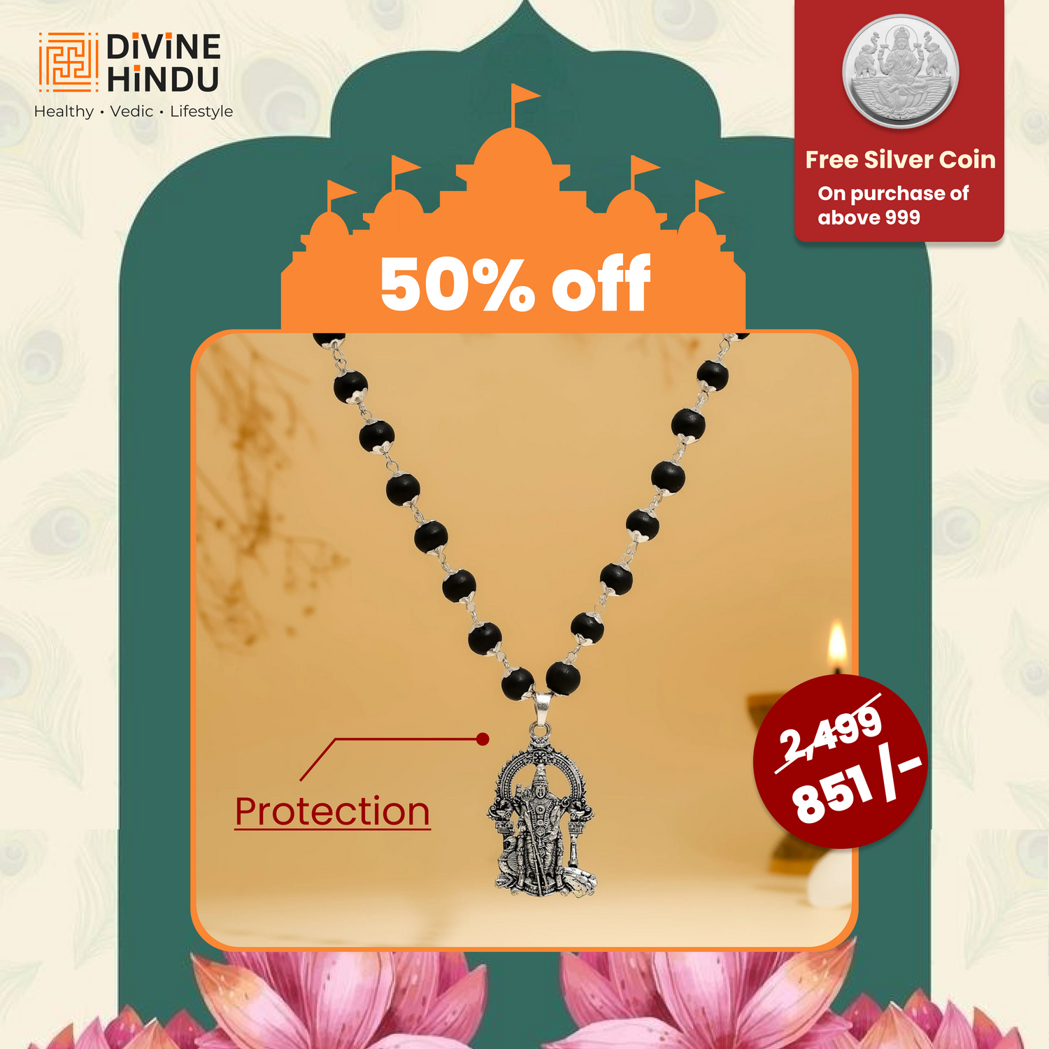 Silver Capped Lord Murugan Pendant
