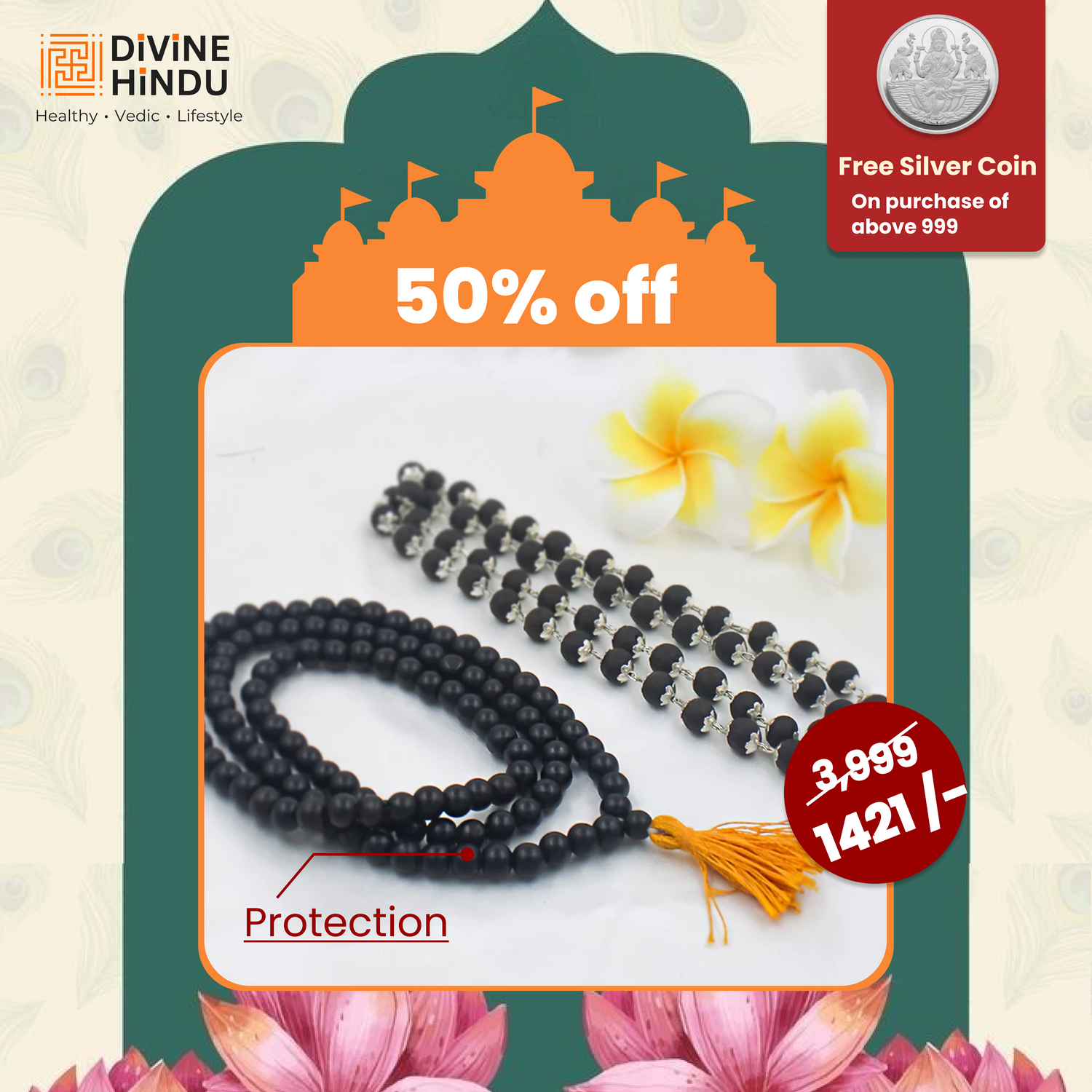 Original Karungali Malai 108-Beads & Karungali Malai Silver cap Combo with Govt. Certification