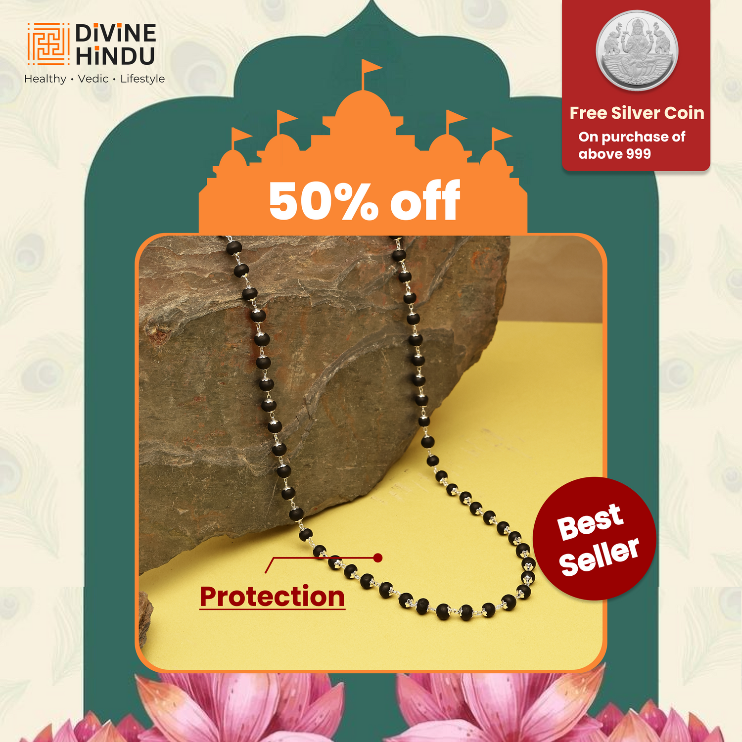 Karungali Malai Silver Cap Plated Necklace with Certification
