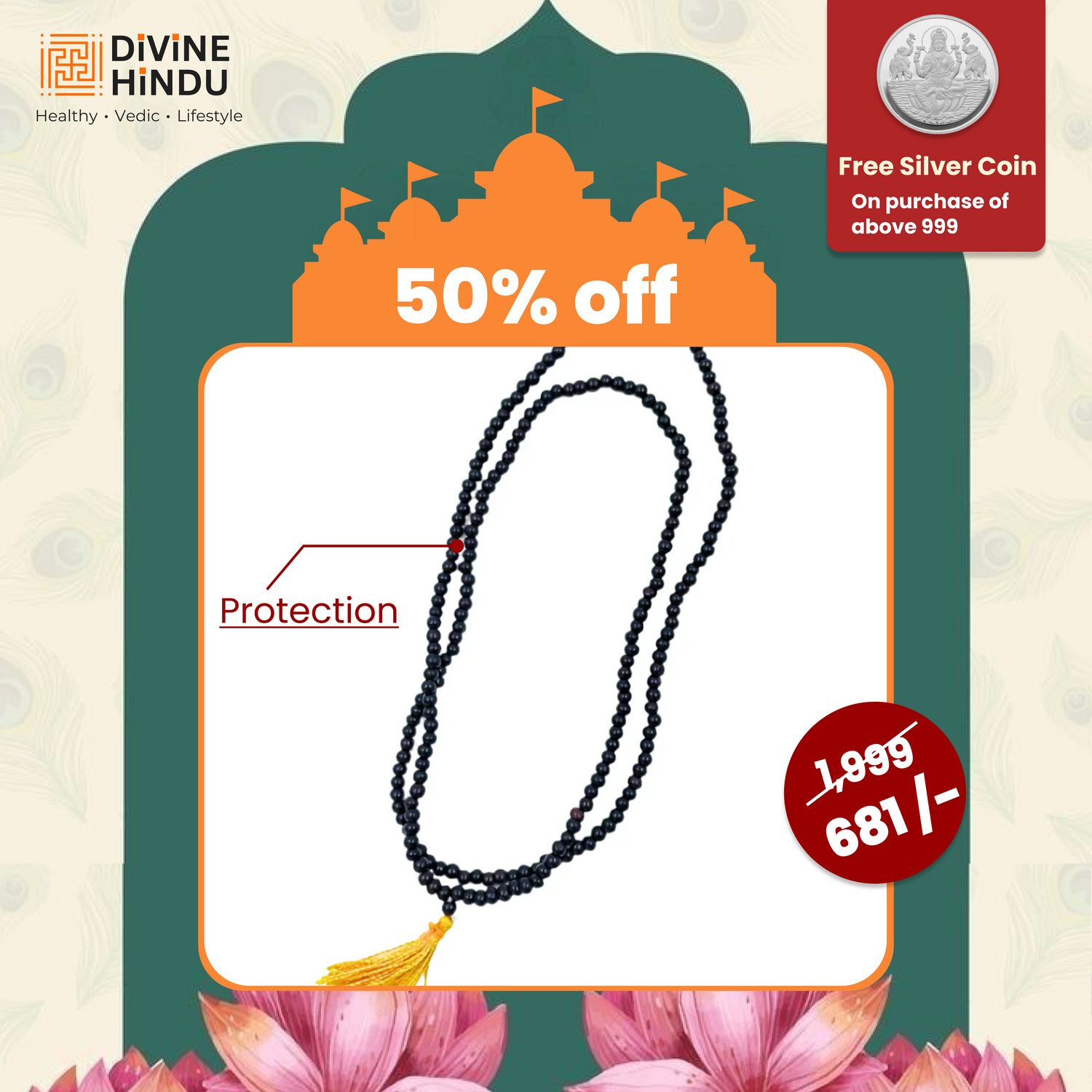 Divine Hindu Karungali Malai Mala (for Kids) with Govt. Certification