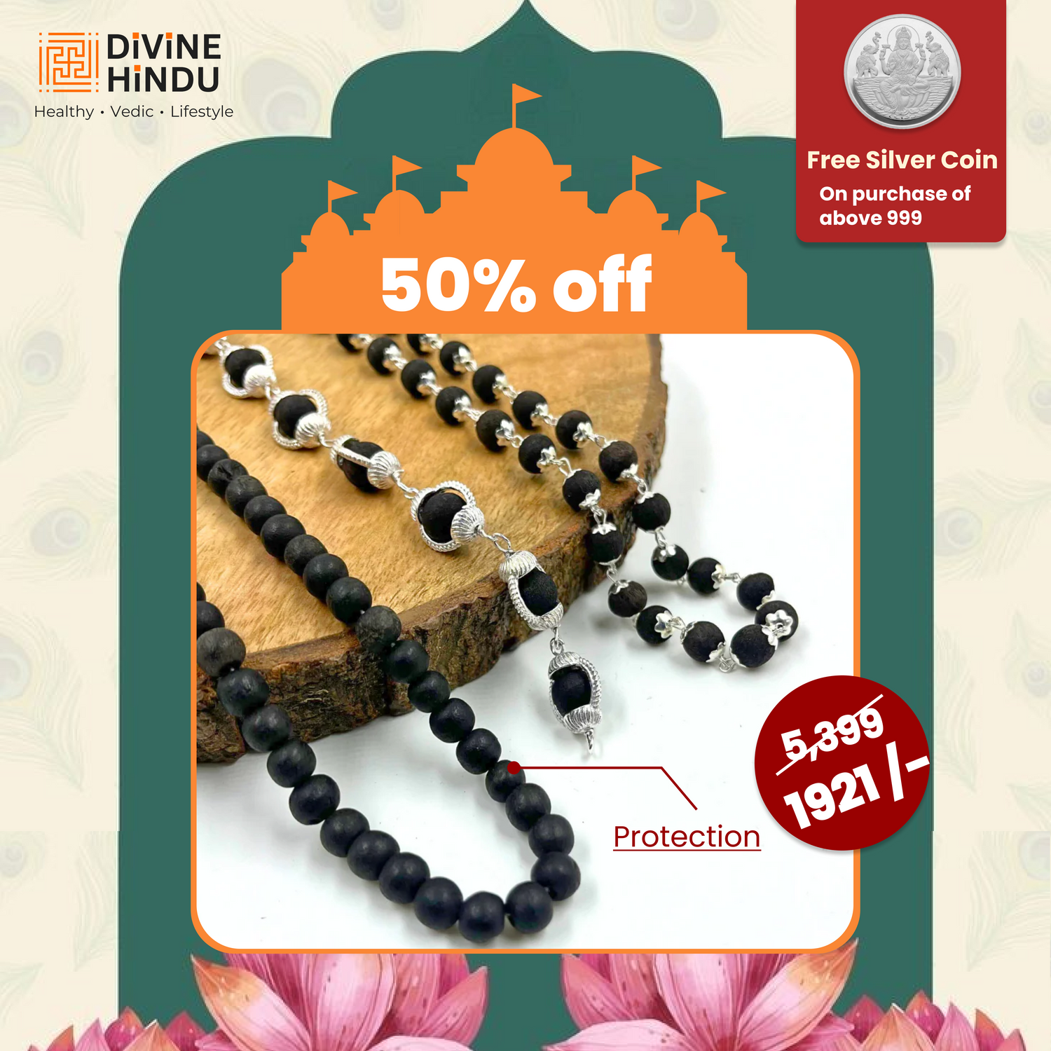 Original Karungali Malai 108-Beads + Silver Cap Karungali Bracelet and Silver Cap Karungali Malai 54 Beads with Govt. Certification