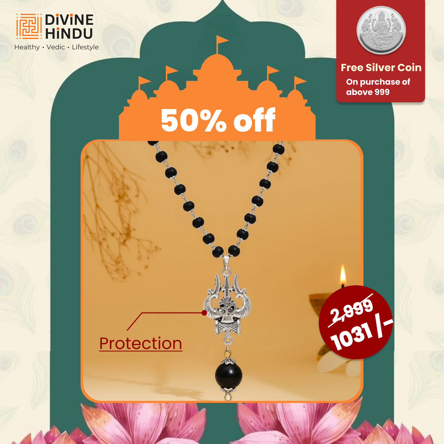 OM Shiva Trishool Karungali Mala