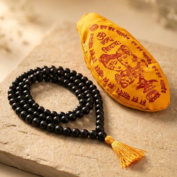 Sadhana Combo: Certified Karungali Mala & Premium Jaap Bag