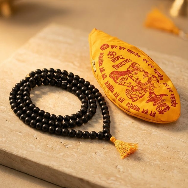 Sadhana Combo: Certified Karungali Mala & Premium Jaap Bag
