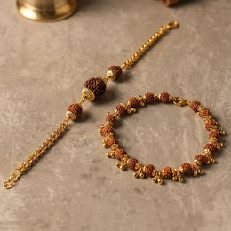Shiva-Shakti Duo: Rudraksha Link Chain & Gold-Finish Bracelet