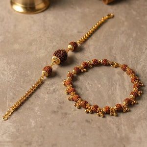 Shiva-Shakti Duo: Rudraksha Link Chain & Gold-Finish Bracelet